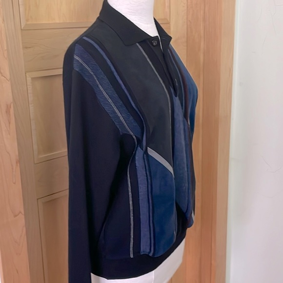 🇮🇹 Vintage John Friday Knitwear Grandpa Blue Geometric Pattern Sweater, Size M - Picture 7 of 16